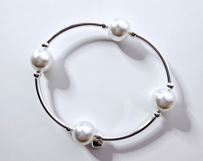 Truly Blessed, count those blessings Austrian crystal moonlight pearl with silver heart charm.