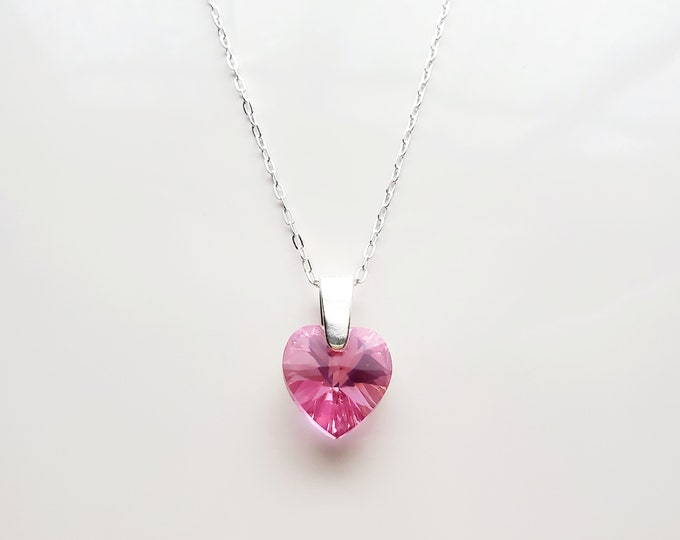 Sterling silver Austrian crystal heart necklace in Rose AB