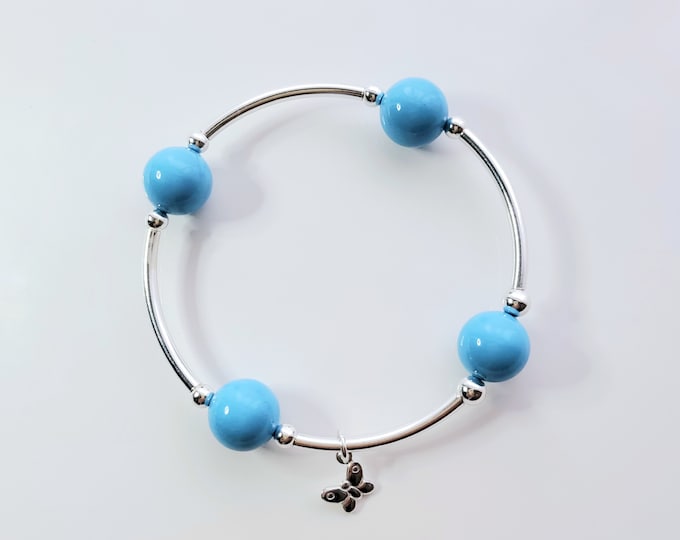 Silver Butterfly Blessing, beautiful like a butterfly bracelet with turquoise color bead and butterfly charm