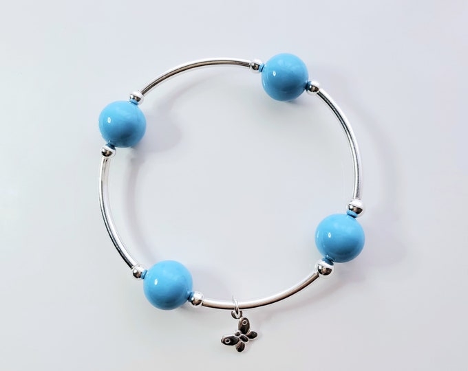 Butterfly Blessing, beautiful like a butterfly bracelet with turquoise color bead and butterfly charm