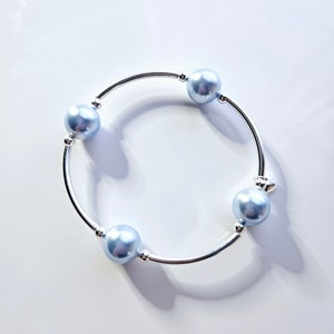 Blue Austrian crystal Pearl Bracelet, &quot;Count your blessings&quot; with silver heart charm