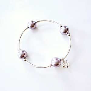 Truly Blessed, count your blessings bracelet with Austrian crystal Lavender pearls, sterling silver beads and flower charm