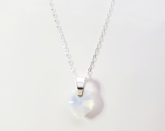 Sterling silver Austrian crystal opal heart pendant on paperclip chain