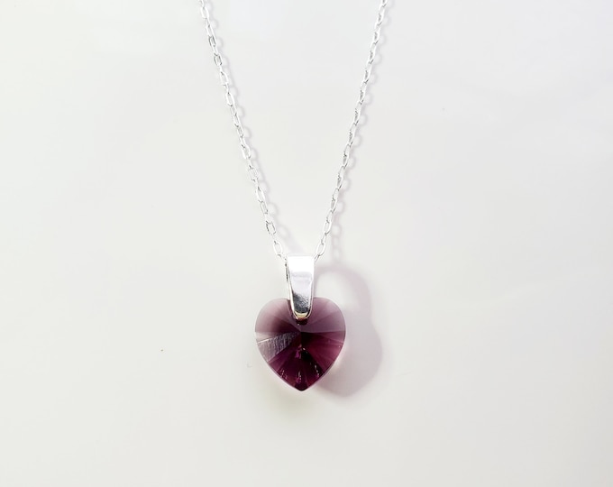 Sterling silver Austrian crystal Amethyst pendant on paperclip chain