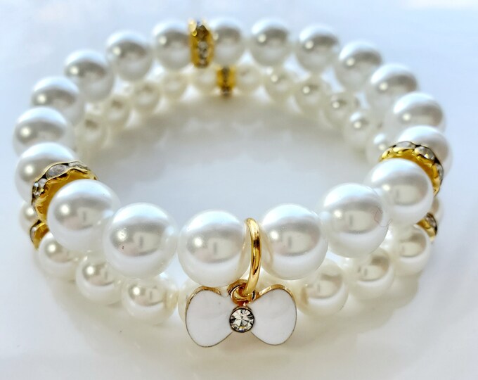 Austrian crystal pearl bracelet set with enamel fashion charm