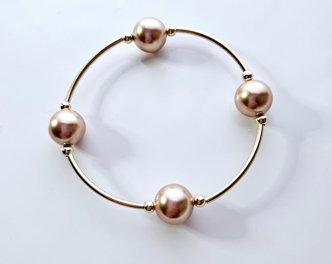 Truly Blessed, count those blessings bracelet with Austrian crystal rose gold pearls.