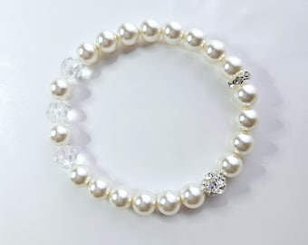 Austrian crystal pearl bracelet with white color pearls and crystal beads