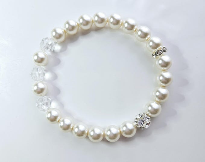 Austrian crystal pearl bracelet with white color pearls and crystal beads