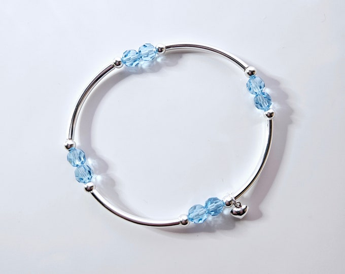 Truly Blessed count your blessings bracelet with Austrian crystal aqua beads and silver heart charm