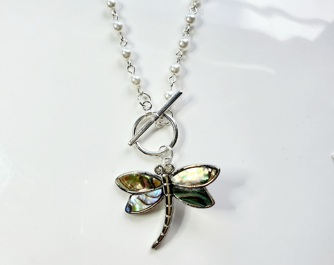 Polished Abalone shell Dragonfly necklace