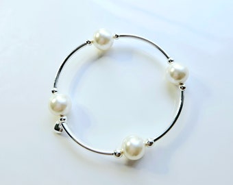 Truly Blessed, count your blessings bracelet with Austrian crystal white pearls, sterling silver beads and silver charm