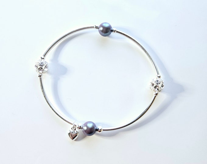Truly Blessed, count your blessings bracelet with pearlescent violet pearls, sterling silver beads  and silver heart charm