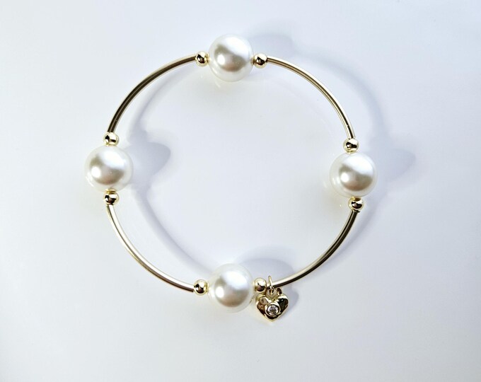 Truly Blessed, count your blessings bracelet with 18kt gold filled beads and Austrian crystal white pearls.