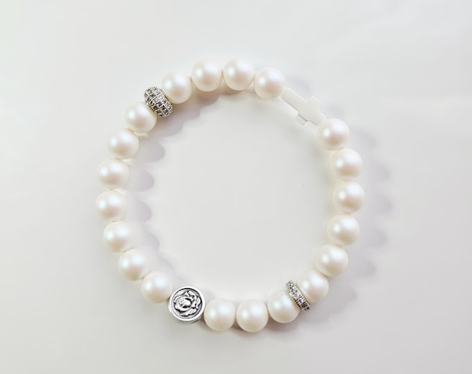St.Therese of Lisieux, The saint of little ways and roses with Austrian crystal pearlescent white pearls and St. Therese bead.