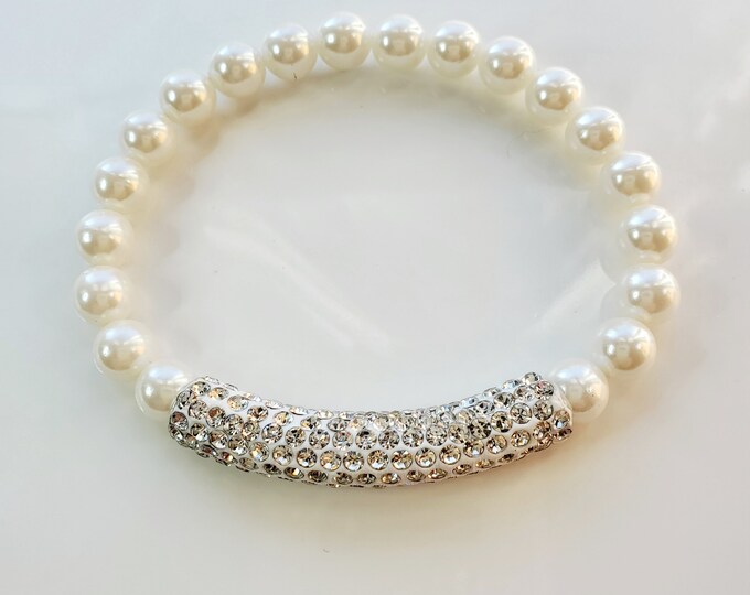 Glass crystal pearl bracelet with crystal tube bead