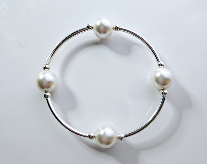 Sterling silver truly blessed, count your blessings bracelet choose your color Austrian crystal pearl without charm.