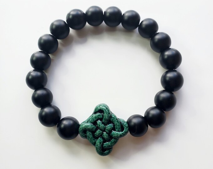 Men's black onyx ceramic Celtic knot bracelet