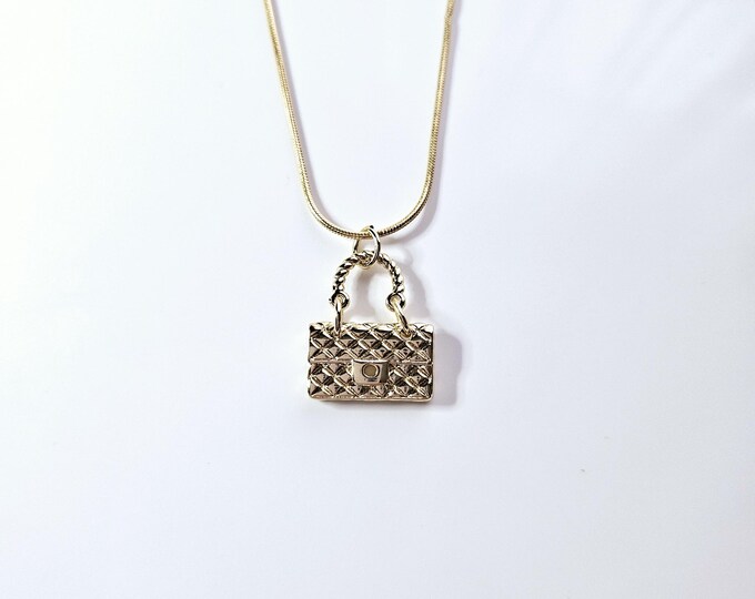 18kt gold filled handbag pendant necklace on 18kt gold filled snake chain.