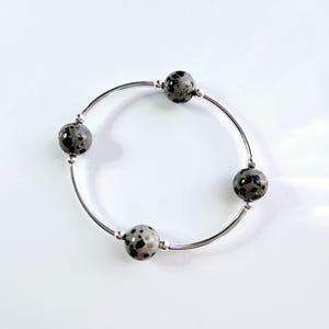 Truly Blessed, count those blessings bracelet with dalmatian gemstone beads and silver beads.