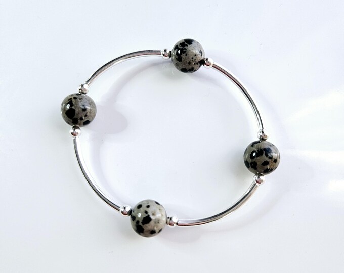 Truly Blessed, count those blessings bracelet with dalmatian gemstone beads and silver beads.