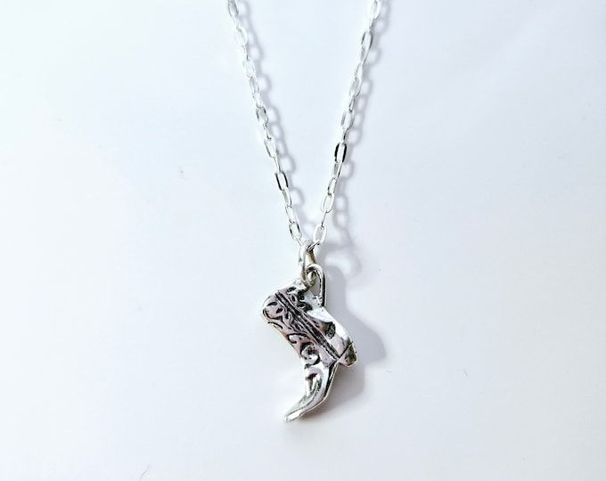 sterling silver paperclip chain necklace with cowgirl boot charm pendant