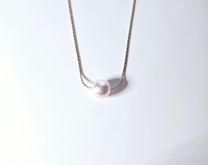 Truly Blessed squeeze the pearl necklace with 14kt gold filled dainty snake chain, rosaline crystal pearl and lobster clasp.