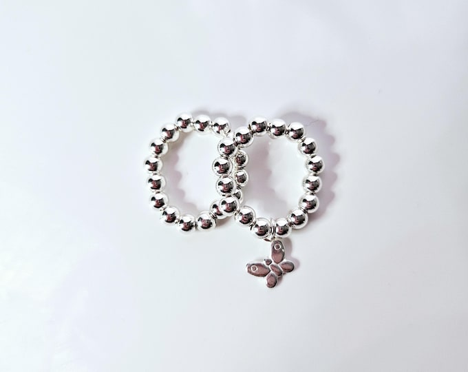 Sterling silver bead ring with sterling silver Butterfly charm.