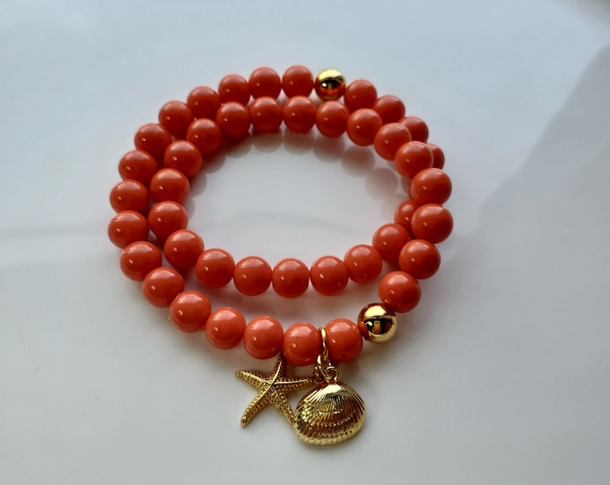 Seashore wrap bracelet with coral beads