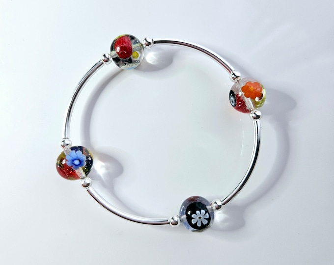 Truly Blessed, count those blessings bracelet with millefiori multicolor glass margherita daisy beads