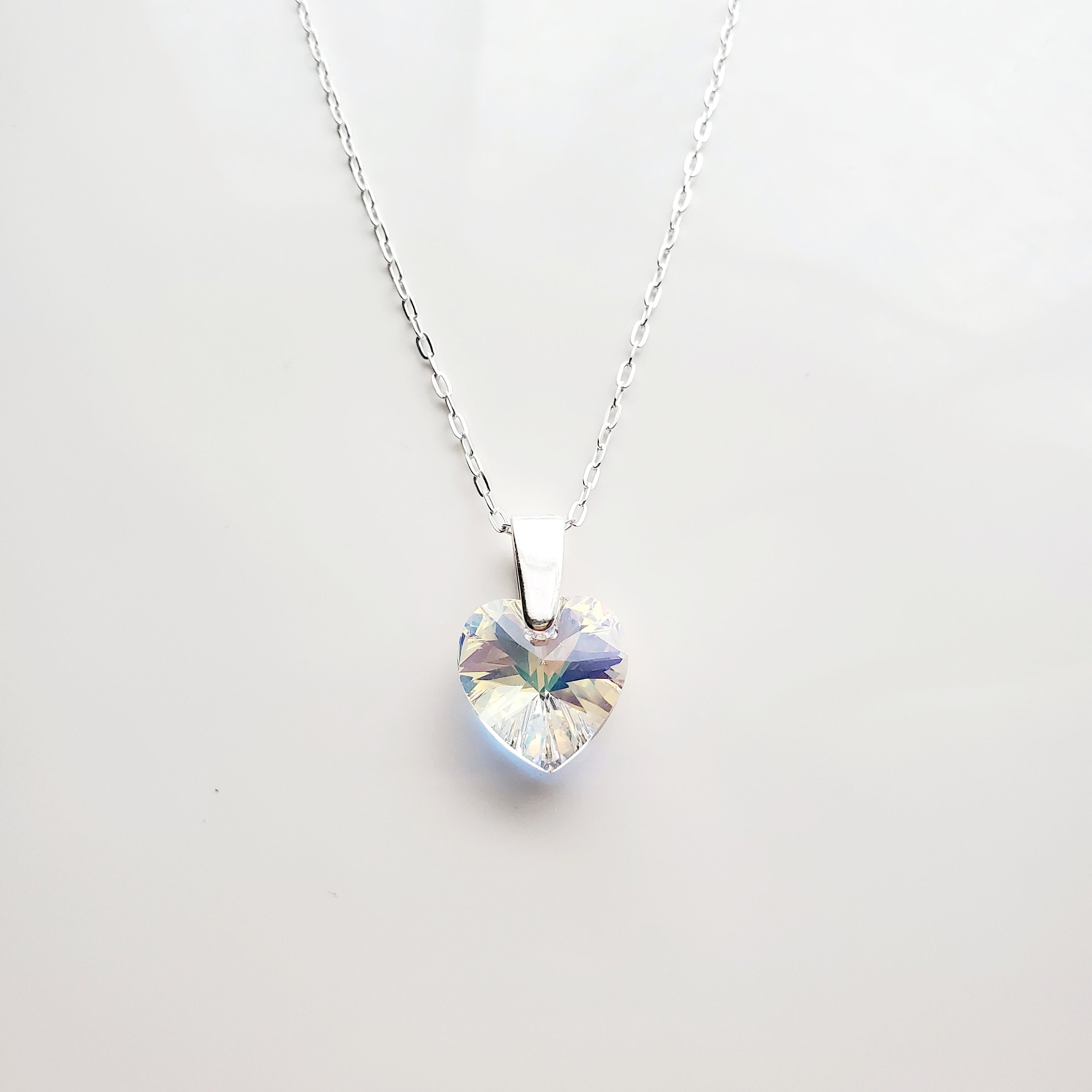 Five Interchangeable Austrian Crystals Heart Pendant Chain