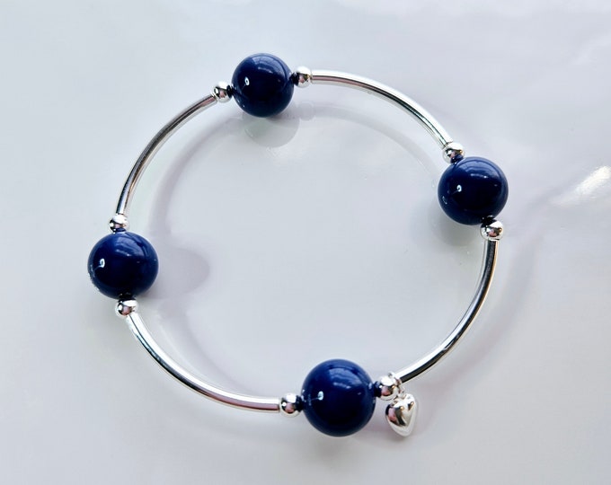 Truly Blessed, count those blessings bracelet with royal blue pearls, sterling silver filled beads and heart charm