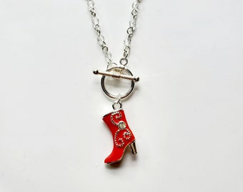 Roter Strass Cowgirl Stiefel Charm Halskette an Kristall Rosenkranz Kette