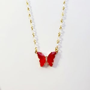 Rubin Schmetterling Halskette an Perlenkette Rosenkranz Perle