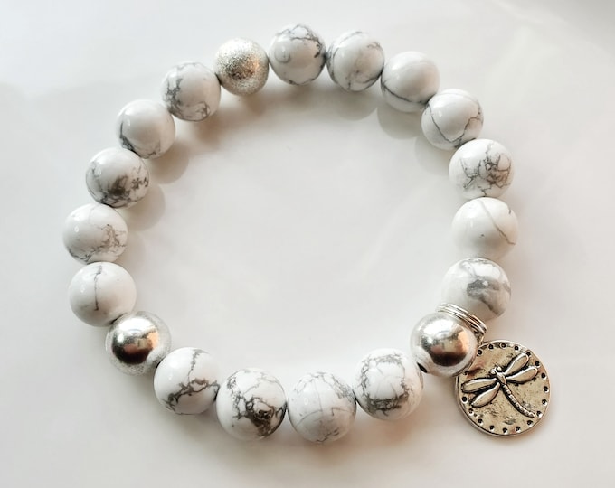 White How lite bracelet with silver Dragonfly charm