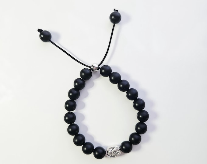 ARCHANGEL MICHAEL BRACELET to protect those who work under high-risk conditions, with black onyx beads and Archangel Michael charm.