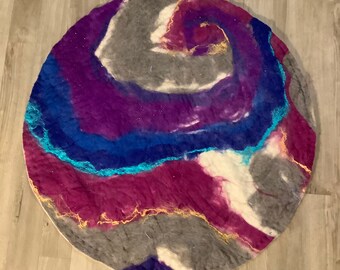 Round Multicoloured Wool Silk and Angelina Fibers Circle Rug