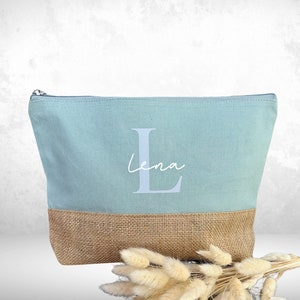 Personalized Cosmetic Bag Make-up bag with name jute Sage (grün)