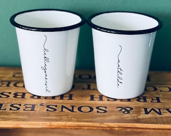 Personalisierte Tasse aus Emaille | Kaffeebecher mit Namen | henkellos | individuelles Geschenk | Geburtstag