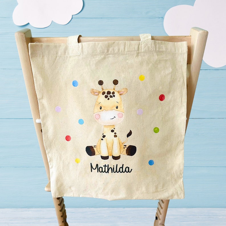 Personalisierte Kindertasche Jutetasche mit Namen Tiermotiv Kindergarten Bild 1
