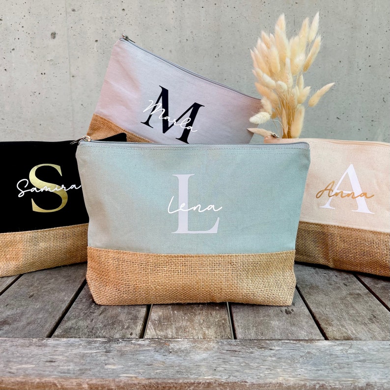 Personalized Cosmetic Bag Make-up bag with name jute image 8