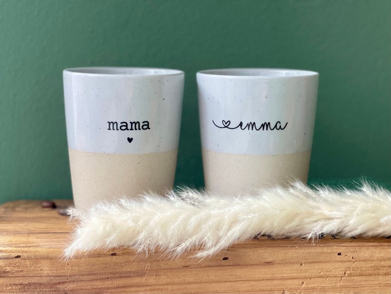 personalisierte Tasse Kaffeetasse mit Namen Keramik Geschenk Geburtstag Getöpfert l Skandinavisch Steingut Becher l Wunschtext Bild 1
