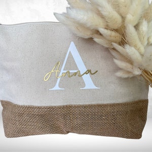 Personalized Cosmetic Bag Make-up bag with name jute Weiß