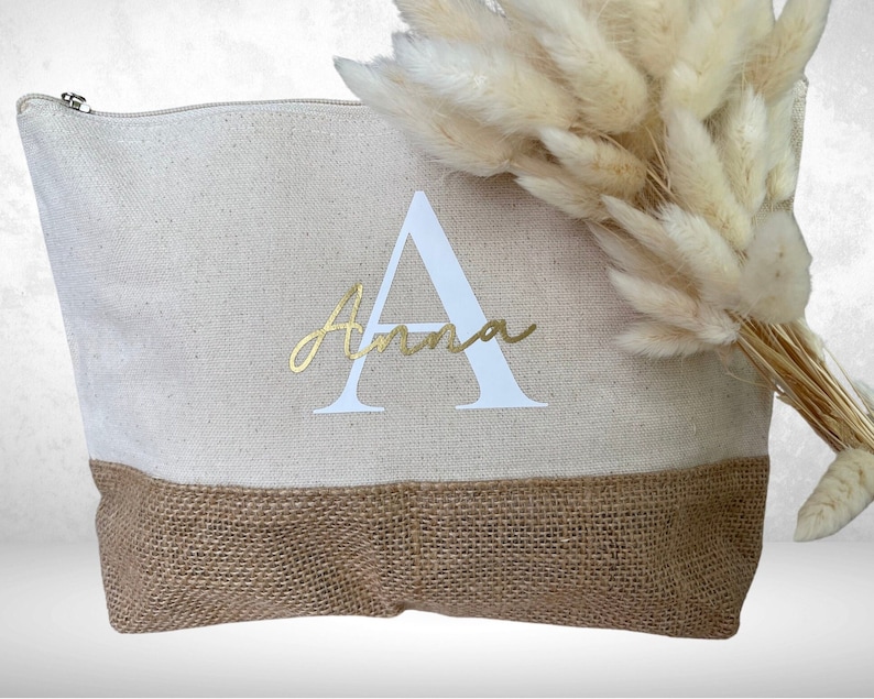 Personalized Cosmetic Bag Make-up bag with name jute Weiß