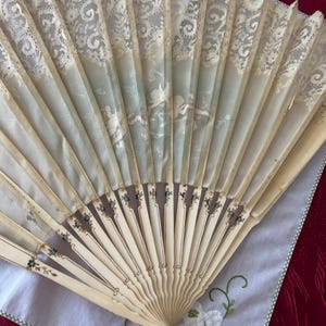 Antique Hand Painted Cherub Fan | Lace Trim Celluloid Edwardian Vanity Decor image 12
