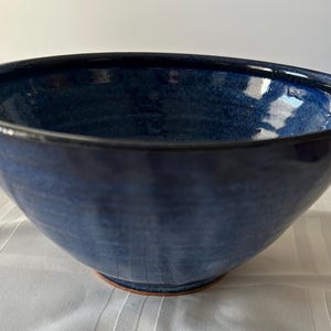 Signed Studio Art Pottery Bowl: Dark Cerulean Blue Glazed Ceramic