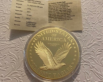 2014 St. Gaudens Double Eagle 1933 Classic Commemorative Proof Gold Layered Colossal Token Medallion COIN with COA
