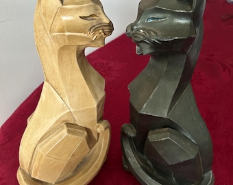 Vintage 1961 Cubist Cat Sculptures: MCM Plaster Decor, Universal Statuary Corp