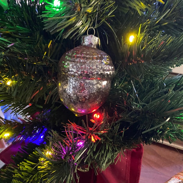 Vintage Kugel Style Acorn Large Silver Shiny Brite Mercury Glass Christmas Tree Ornament