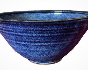 Vintage Blue Glazed Pottery Bowl Signed, Sandstone 4x8 Inches