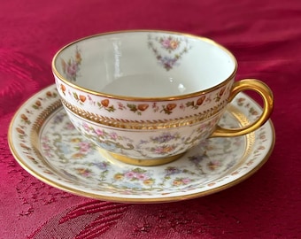 Antique 1900 Jean Pouyat JPL Limoges POY63 Flowers Acorns Porcelain Cup & Saucer
